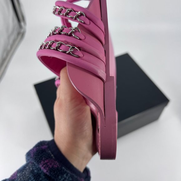 19C 35C Pink Purple Chain Detail CC logo Thong Sandals Flats C875 - Picture 6 of 17